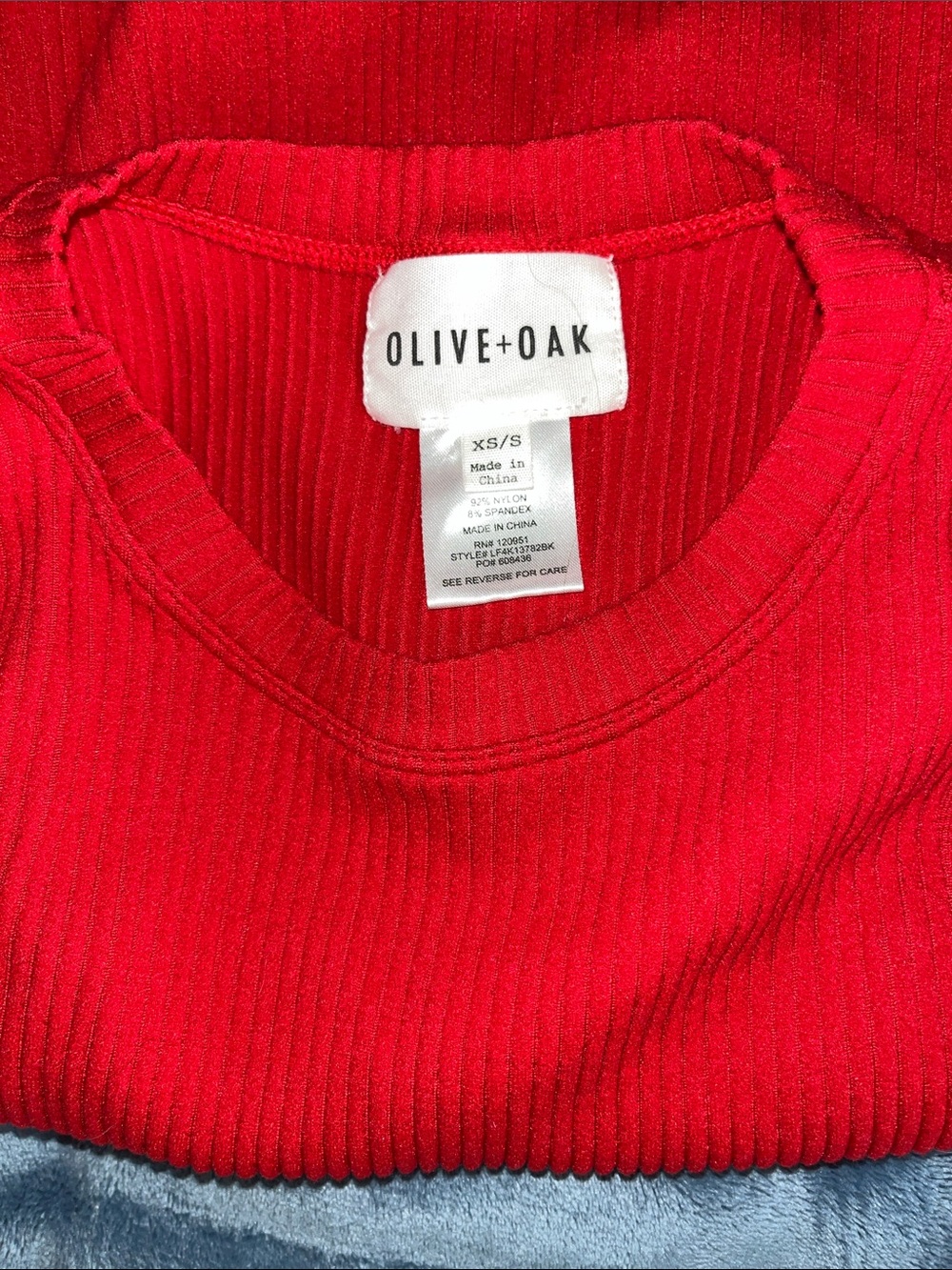 Olive & Oak Vibrant Red Ribbed Crewneck Top